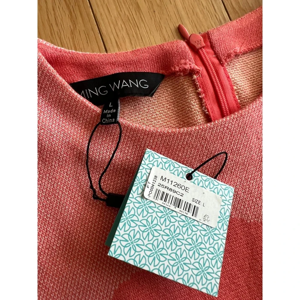NEW Ming Wang Floral Jacquard Knit A Line Short Sleeve Dress Peach Coral Size L